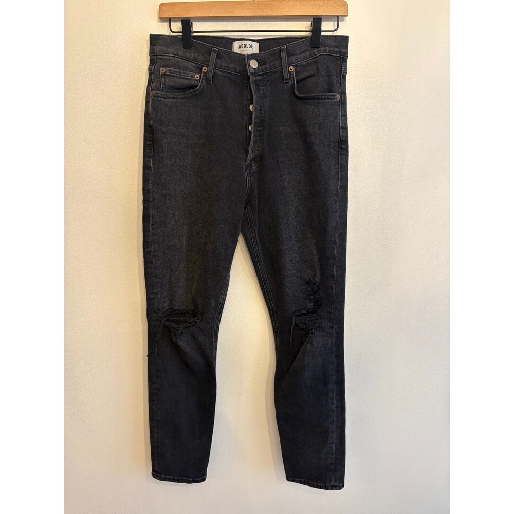 Agolde Nico Cassette Wash Jeans Black Distressed Size 28‎ Button Fly